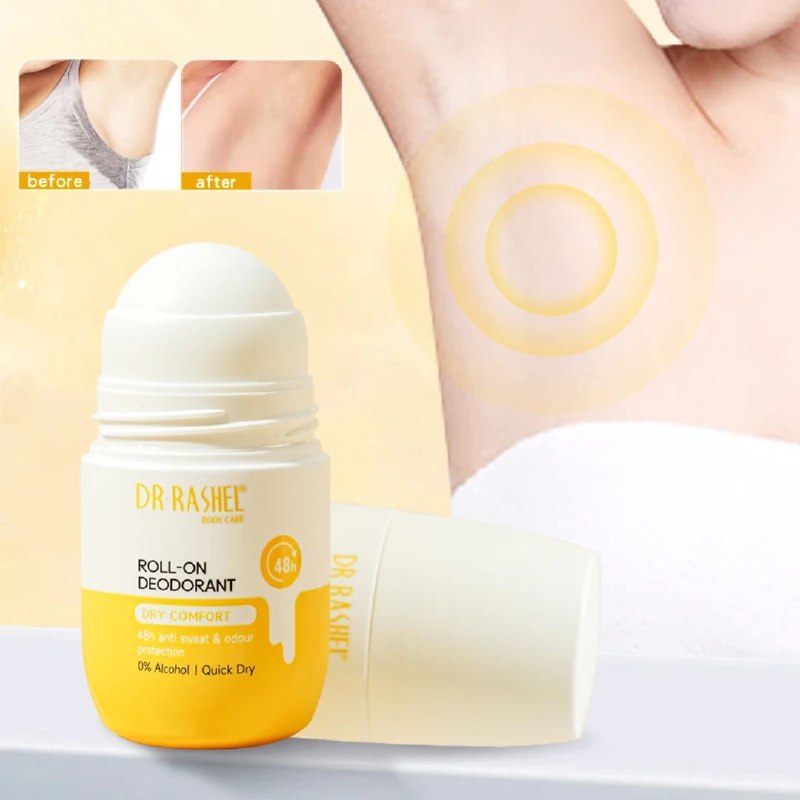 DESODORANTE ROLL ON, PROTECCION DURACION CONTRA LA HUMEDAD Y EL OLOR CORPORAL, SECADO RAPIDO Y SUAVE, SIN MANCHAS, 48H DURACION DR RASHEL 50ML
