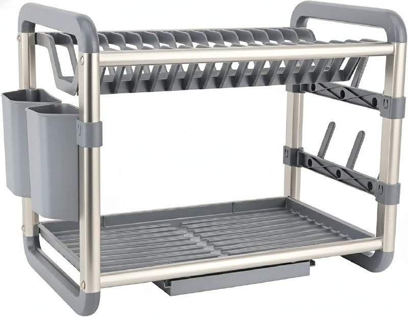 ESTANTE ORGANIZADOR Y ESCURRIDOR DE COCINA DE 2 NIVELES CON BANDEJAS DE DRENAJE EXTRAIBLES 60.9X26.7X34.2CM DISH RACK