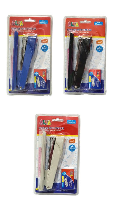 ENGRAPADORA PARA HOJAS, ENGRAPADORA MAX 25 HOJAS INCLUYE 500 GRAPAS, 3 COLORES ALFA