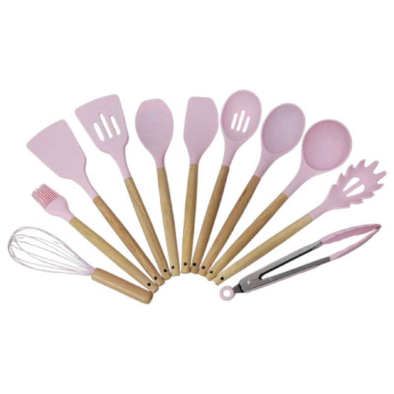 JUEGO DE UTENSILIOS DE COCINA DE SILICONA CON SOPORTE PLASTICO DE 12 PIEZAS, DISEÑADO PARA SOPORTAR TEMPERATURAS DE 30 A 130 GRADOS, SILICONA FLEXIBLE Y SUAVE, 5 COLORES KITCHEN & DINNING