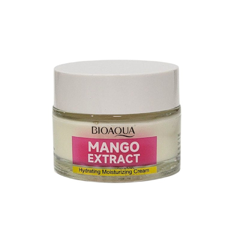 CREMA FACIAL DE EXTRACTO DE MANGO HIDRATANTE 50G, ES UNA CREMA HIDRATANTE PROFUNDA QUE UTILIZA EL EXTRACTO NATURAL DE MANGO PARA MEJORAR LAS CONDICIONES DE LA PIEL SECA Y ASPERA, DEJANDOLA SUAVE Y DELICADA BIOAQUA