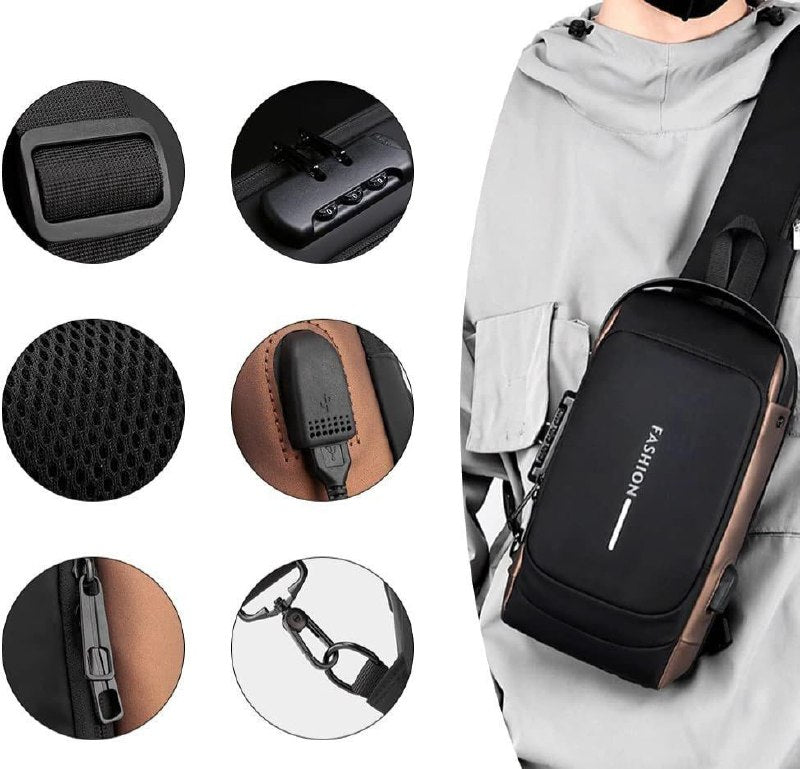 MOCHILA ECONOMICA CRUZADA IMPERMEABLE PARA HOMBRE CON PUERTO USB, SENDERISMO Y CAMINAR, DURADERO PORTATIL Y CLAVE ANTIRROBO