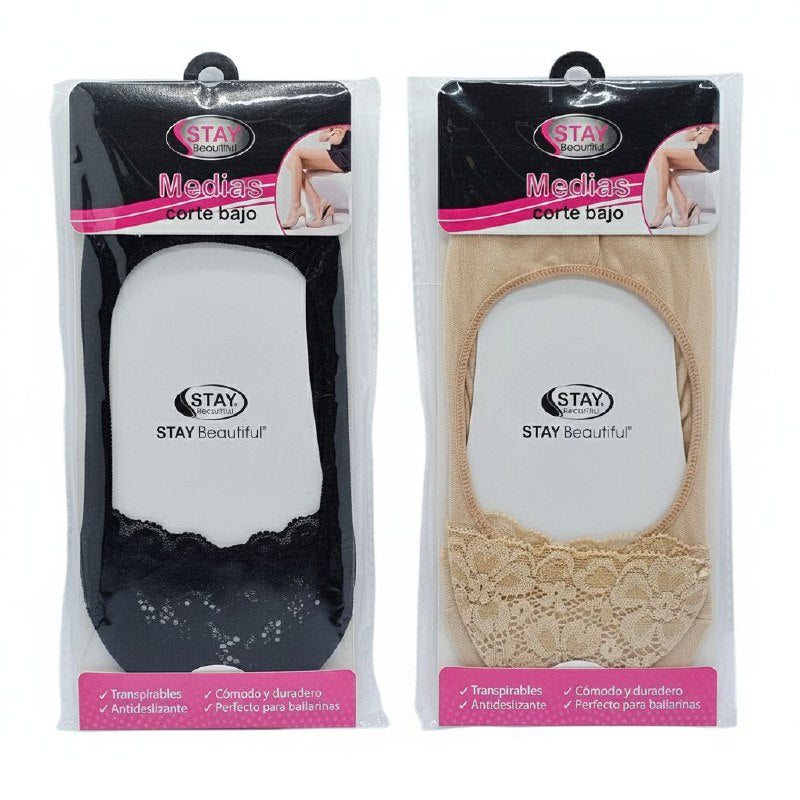MEDIAS DE CORTE BAJO TRANSPIRABLES ANTIDESLIZANTES PARA MUJERES TALLA UNICA 1 PAR STAY BEAUTIFUL, 2 ESTILOS