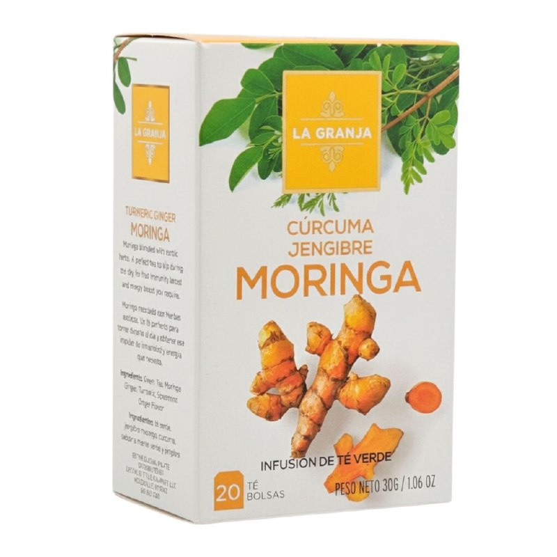 TE VERDE CON INFUSION DE CURCUMA, JENGIBRE Y MORINGA PARA EL BIENESTAR Y ENERGIA LA GRANJA 20UND