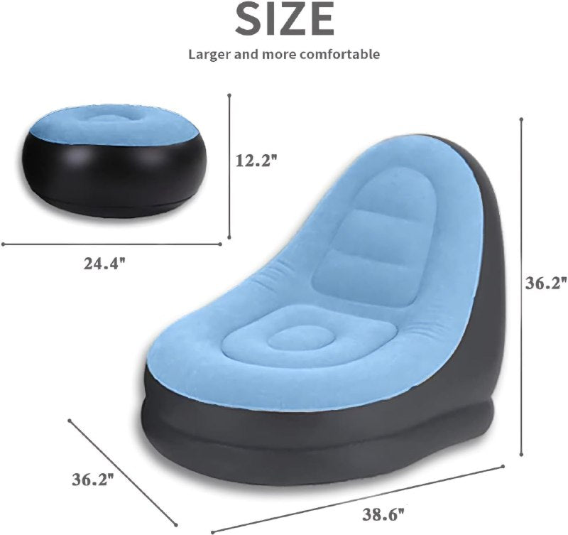 SOFA INFLABLE RECLINABLE, PARA EXTERIORES O INTERIORES CON REPOSAPIES Y BOMBA DE AIRE 3 COLORES SENYOUBAO