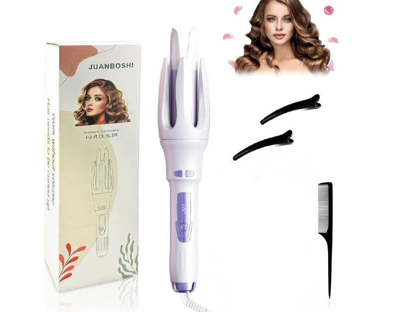 RIZADOR DE CABELLO AUTOMATICO CON AJUSTE DE TEMPERATURA PARA UN RIZADO PERSONALIZADO, CALENTAMIENTO RAPIDO, COLA GIRATORIA DE 360 GRADOS Y APAGADO AUTOMATICO PARA MAXIMA SEGURIDAD JUANBOSHI