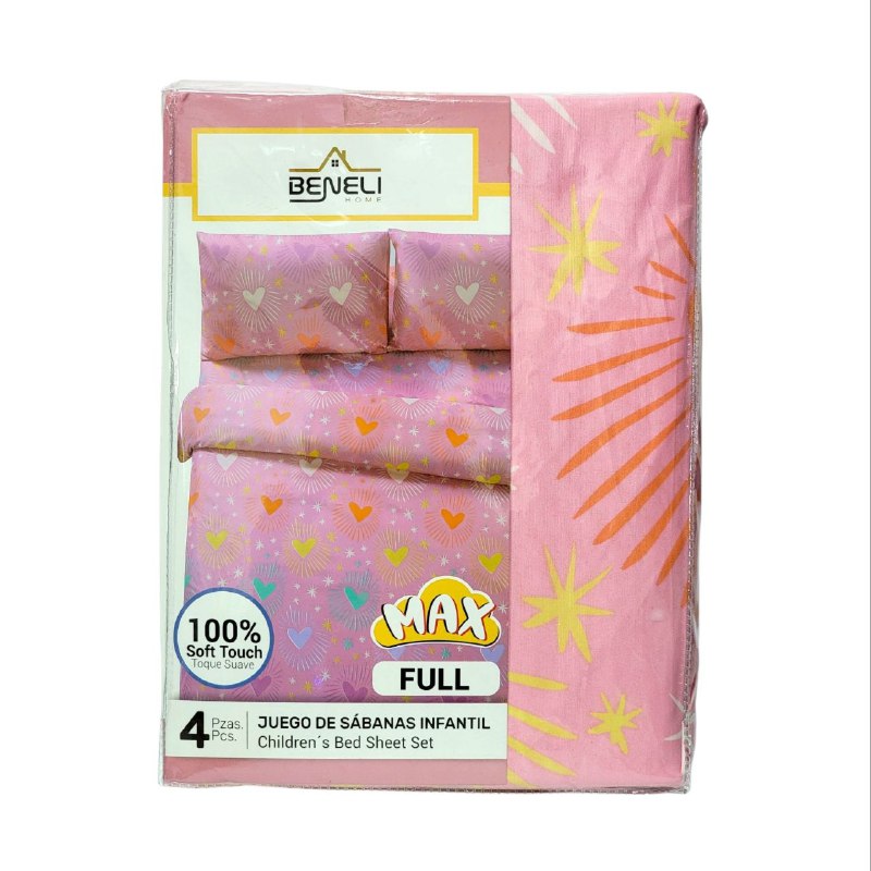 JUEGO DE SABANAS MATRIMONIAL EN SET CON CORTINAS PARA NIÑAS DE 6 PIEZAS CORAZONES BENELI HOME