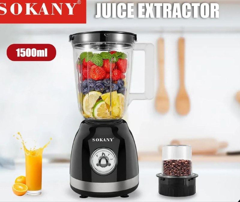 MAQUINA LICUADORA 2 EN 1, 500W, 2 VELOCIDADES SK-168 SOKANY 1500ML