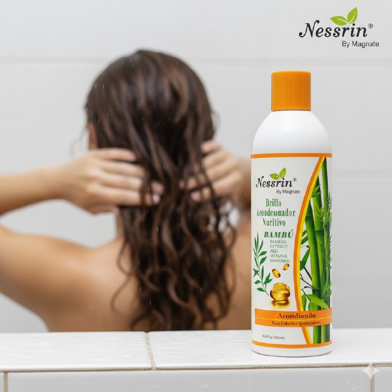 ACONDICIONADOR PARA EL CABELLO DE EXTRACTO DE BAMBU PARA EL PELO QUEBRADIZO, QUE REPARA Y PROTEGE DEL CALOR CON EFECTO ANTICASPA NESSRIN 500ML