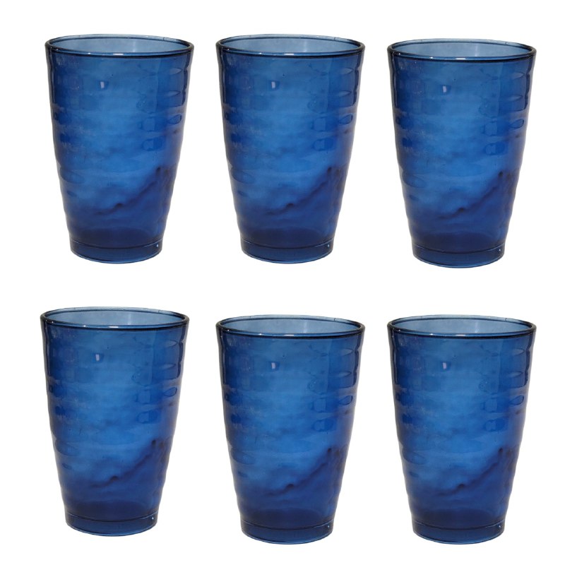 VASOS DE VIDRIO COLOR AZUL ELEGANTE Y MORDERNO EN SET DE 6 PIEZAS 12OZ