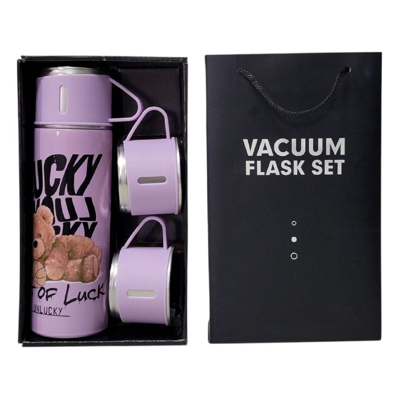 SET DE TERMO CON TAZAS DE ACERO INOXIDABLE 3 PIEZAS VACUUM FLASK 500ML 5 ESTILOS