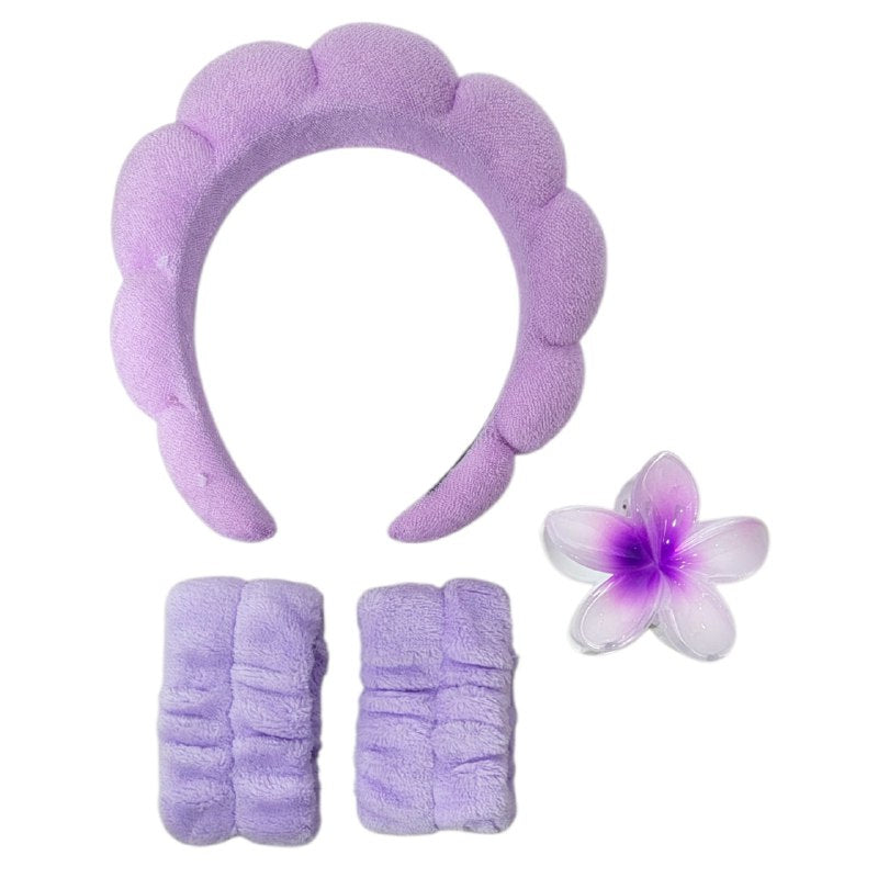 KIT DE CUIDADO FACIAL, GANCHO FLOR HAWAIANA, DIADEMA Y MUÑEQUERA SKIN CARE, 6 ESTILOS