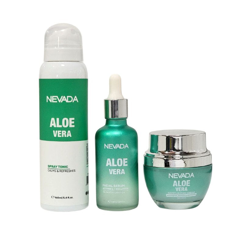 SET FACIAL DE ALOE VERA SUAVIZANTE DE 3 PIEZAS HIDRATANTE REJUVENECEDOR NEVADA