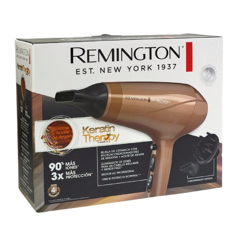 SECADORA PARA EL CABELLO DE KERATINA Y ACEITE DE ARGAN DE CERAMICA BRILLANTE Y MENOS FRIZZ REMINGTON
