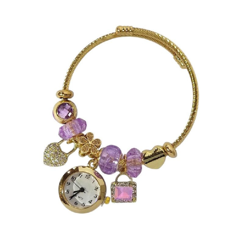 RELOJ ECONOMICO ESTILO PANDORA PARA DAMA DE ACERO CON BAÑO DE ENCHAPE