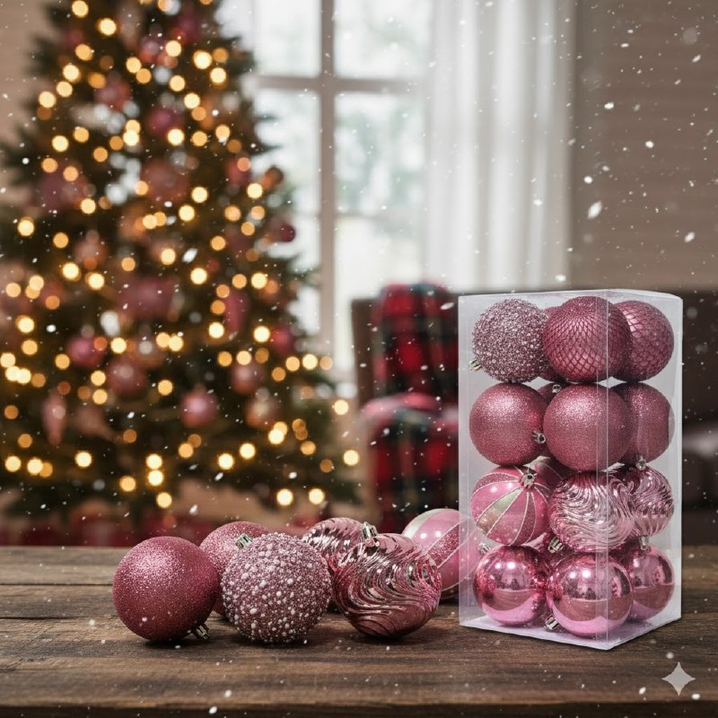 DECORACION ADORNO NAVIDEÑO PAQUETE DE 16 BOLAS DECORATIVAS 8CM 49x49x65, IDEALES PARA DARLE UN TOQUE UNICO A TU ARBOL DE NAVIDAD