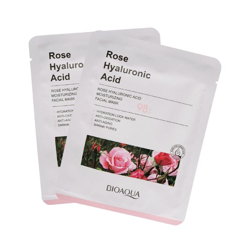 MASCARILLA FACIAL HIDRATANTE DE ACIDO HIALURONICO DE ROSA, MEMBRANA LIGERA, FINA Y TRANSPIRABLE, FACIL DE ABSORBER, PIEL HIDRATADA, BRILLANTE, BLANCA Y SUAVE BIOAQUA 25G