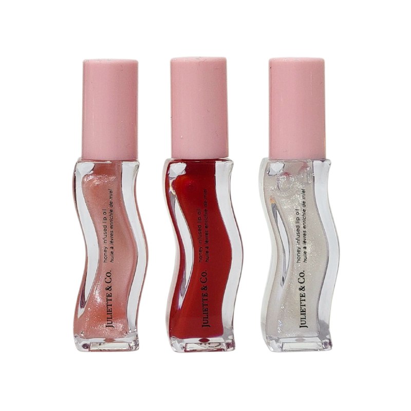 BRILLO LABIAL ACEITE EN SET DE 3 PIEZAS DUPE DE GISOU, INFUNDIDO CON MIEL QUE SUAVIZA E HIDRATA TODO EL DIA JULIETTE & CO 8MLX3