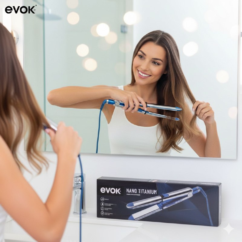 PLANCHA PARA EL CABELLO CON PANTALLA LED Y PLACAS DE TITANIO DE CALENTAMIENTO RAPIDO EVOK
