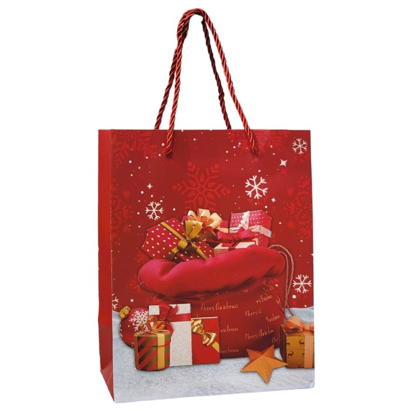 BOLSA DE REGALO NAVIDEÑA MEDIANA 18CMX13CM, 4 ESTILOS