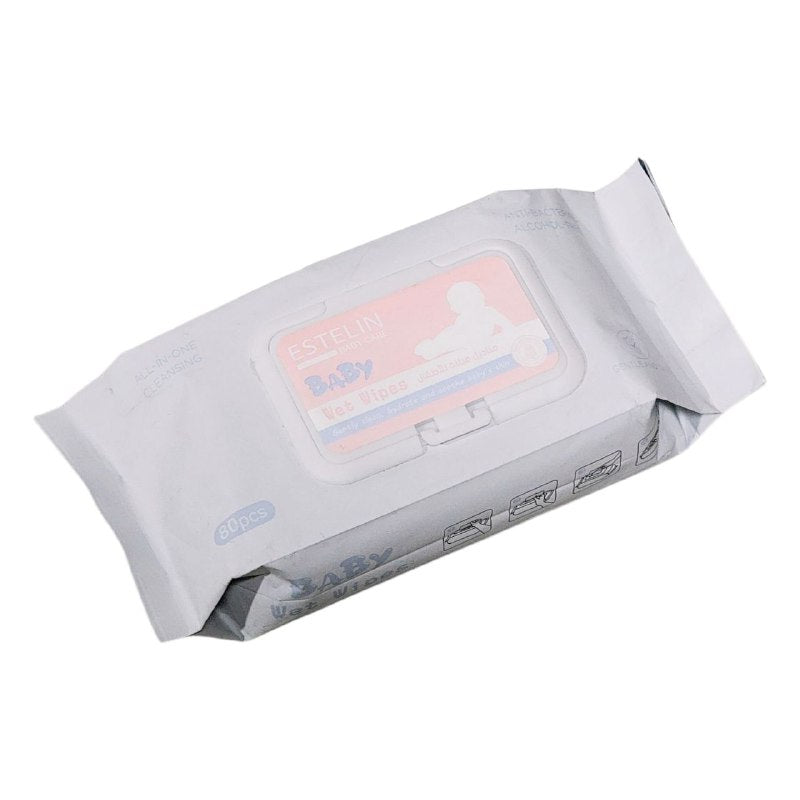 TOALLITAS HUMEDAS  PARA BEBE, LIMPIA HIDRATA Y SUAVIZA LA PIEL DEL BEBE SIN DEJAR RESIDUOS, SEGURAS PARA PIELES SENSIBLES ESTELIN BABY CARE 80UND