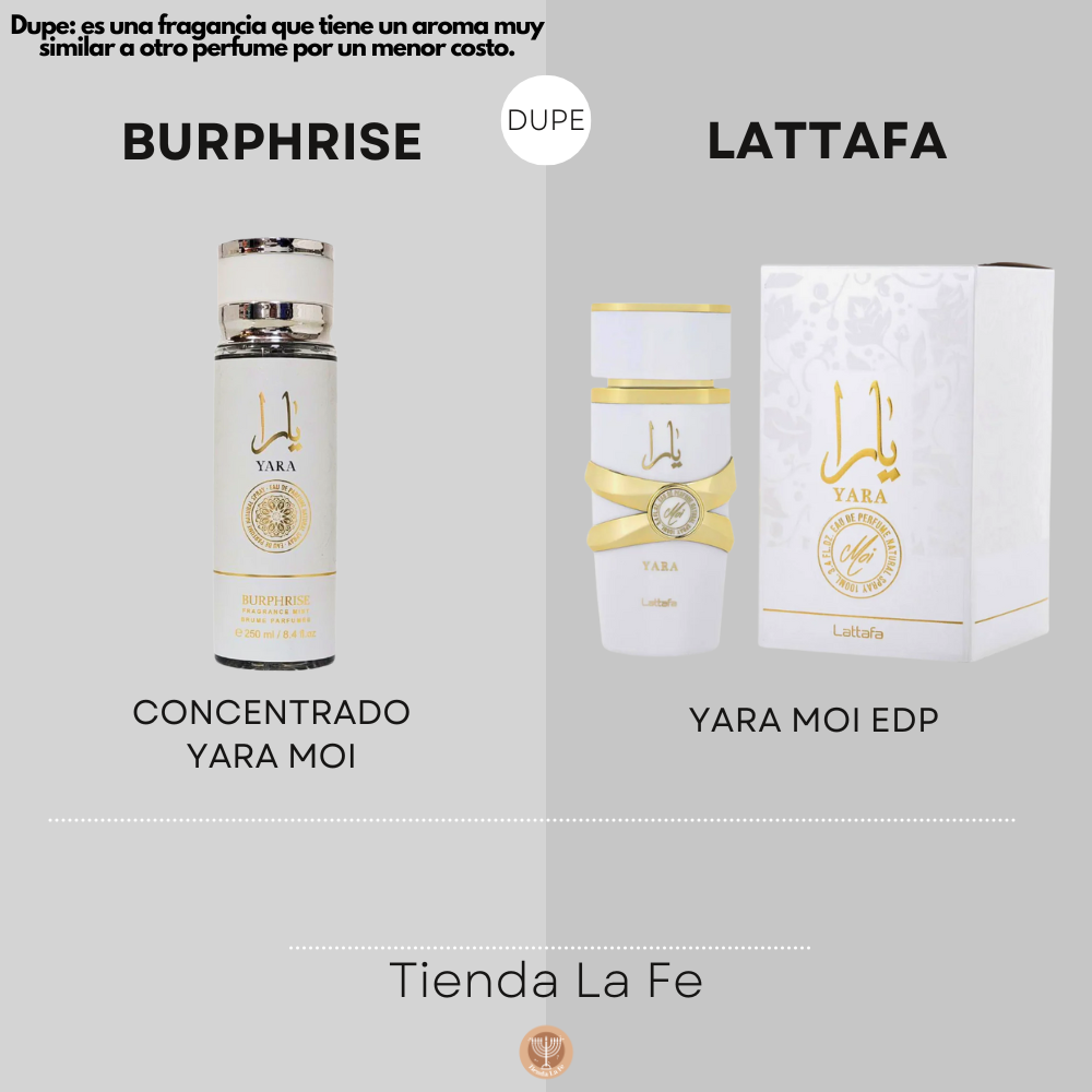 SPRAY PERFUMADO CONCENTRADO BURHRISE YARA MOI 250ML (M)(DUPE DE LATTAFA YARA MOI EDP 100ML)