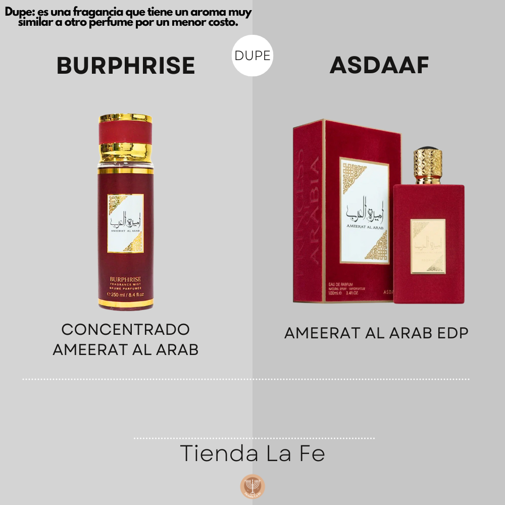 SPRAY PERFUMADO CONCENTRADO BURPHRISE AMEERAT AL ARAB 250ML (M)(DUPE DE ASDAAF AMEERAT AL ARAB EDP 100 ML)