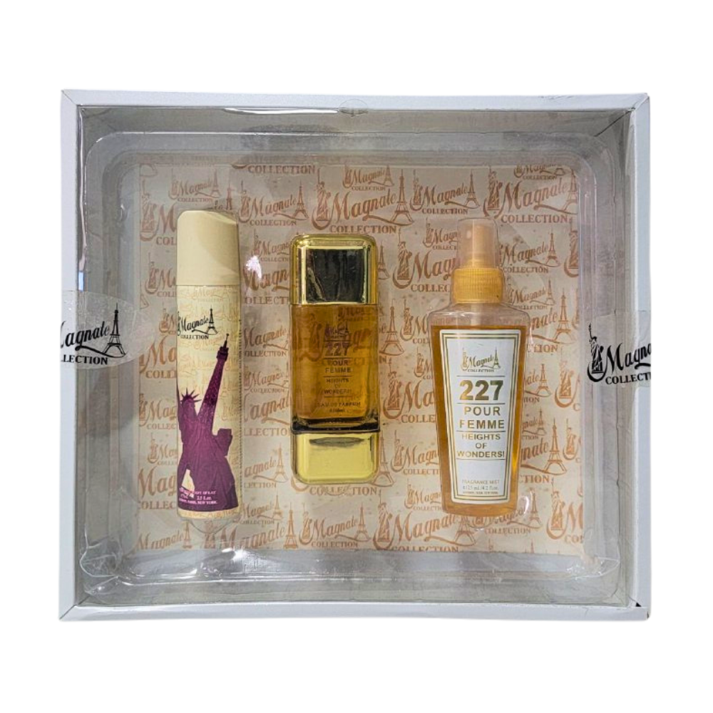 SET MAGNATE COLLECTION 227 POUR FEMME EDT 100ML, BODY SPRAY 75ML, BODY MIST 125ML (M)