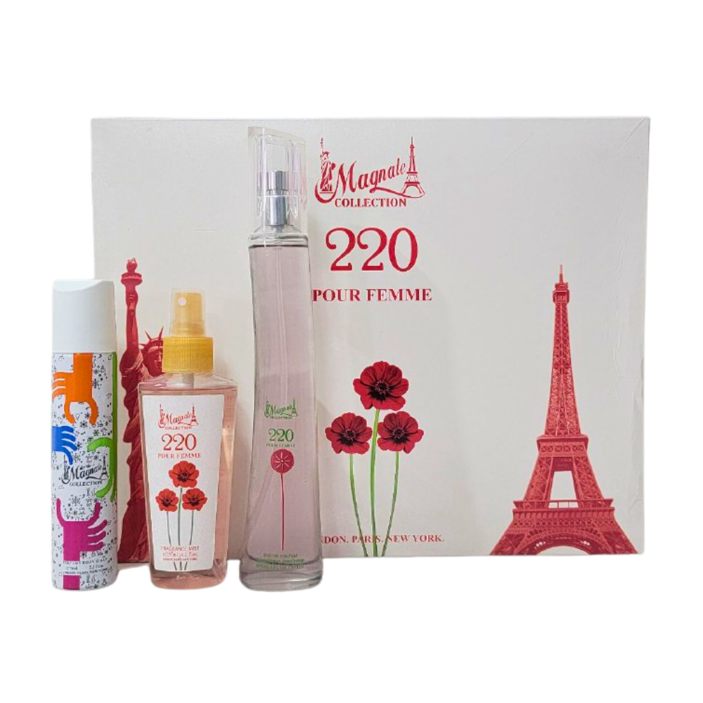 SET MAGNATE COLLECTION 220 POUR FEMME EDT 100ML, BODY SPRAY 75ML, BODY MIST 125ML (M)