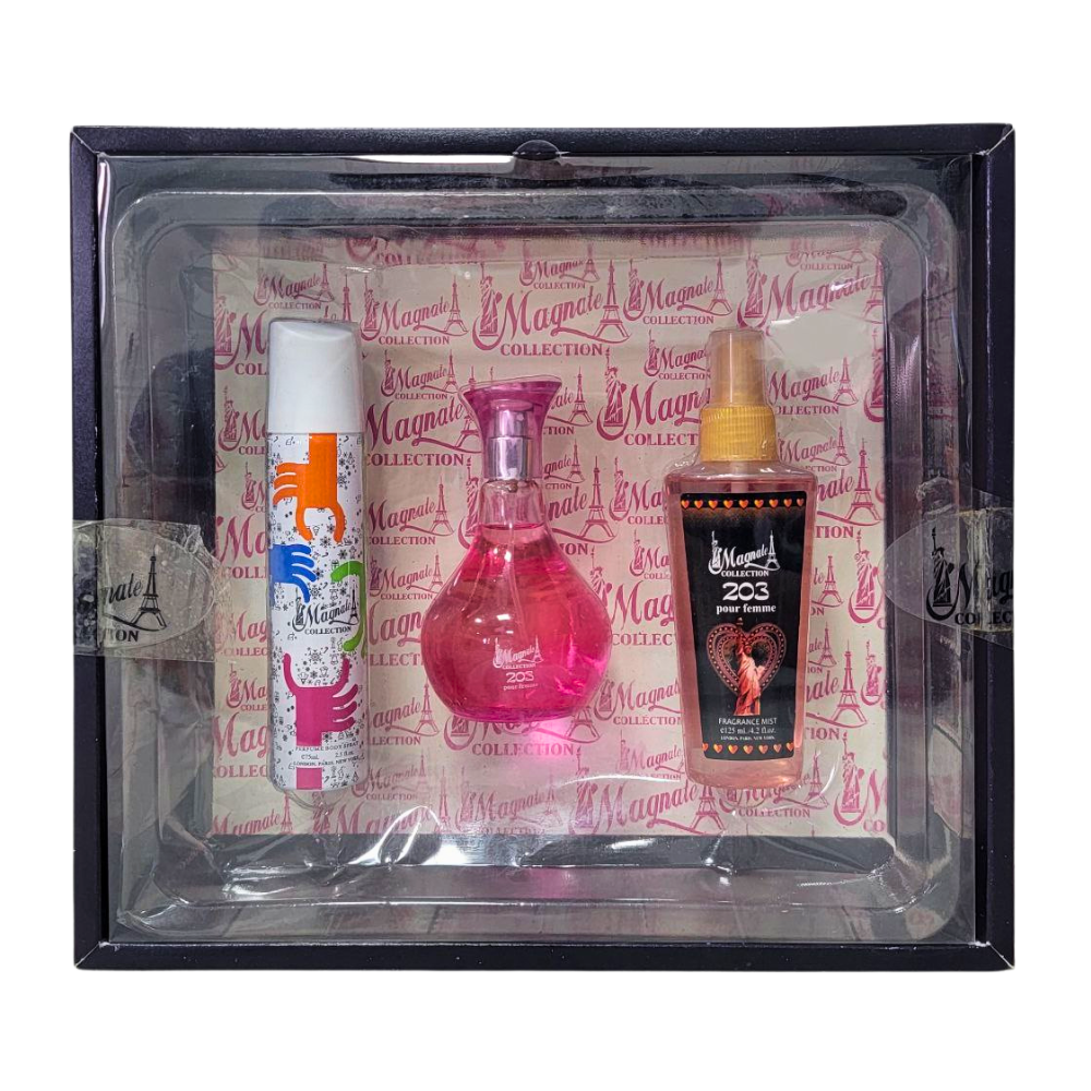 SET MAGNATE COLLECTION 203 POUR FEMME EDT 100ML, BODY SPRAY 75ML, BODY MIST 125ML (M)