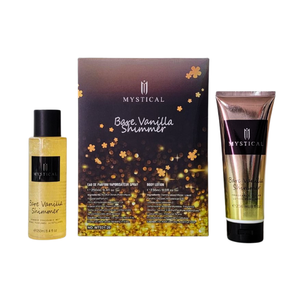 SET MYSTICAL BARE VANILLA SHIMMER SPLASH 250ML, BODY LOTION 236ML (M)