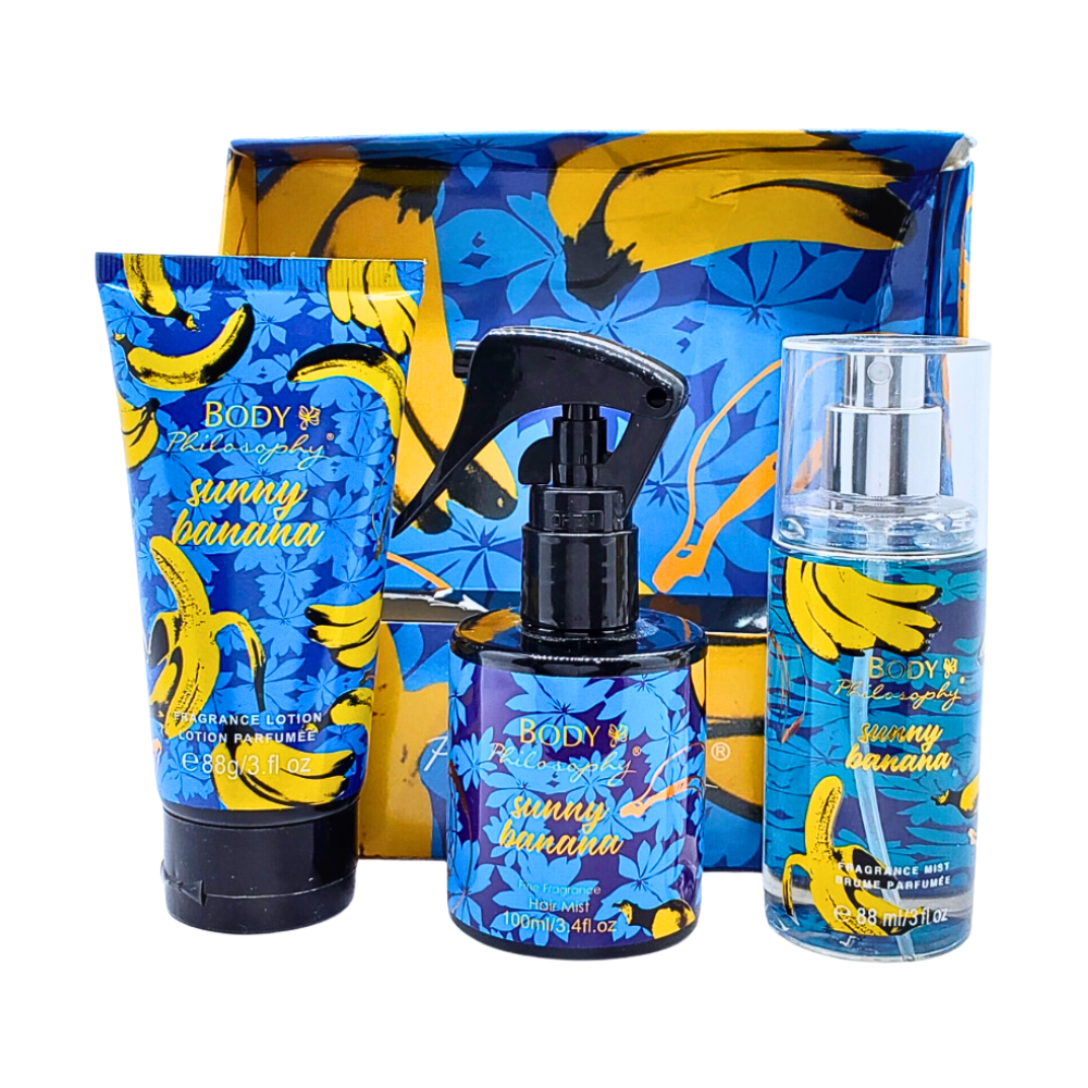 SET BODY PHILOSOPHY SUNNY BANANA HAIR MIST 100ML, SPLASH 88ML, BODY LOTION 88G (M)