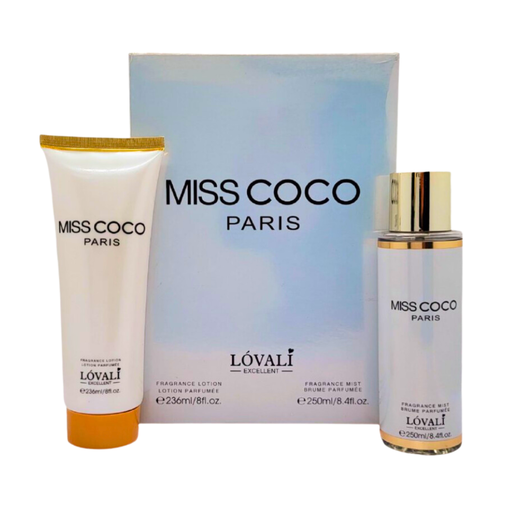 SET LOVALI MISS COCO PARIS SPLASH 250ML, BODY LOTION 236ML (M)