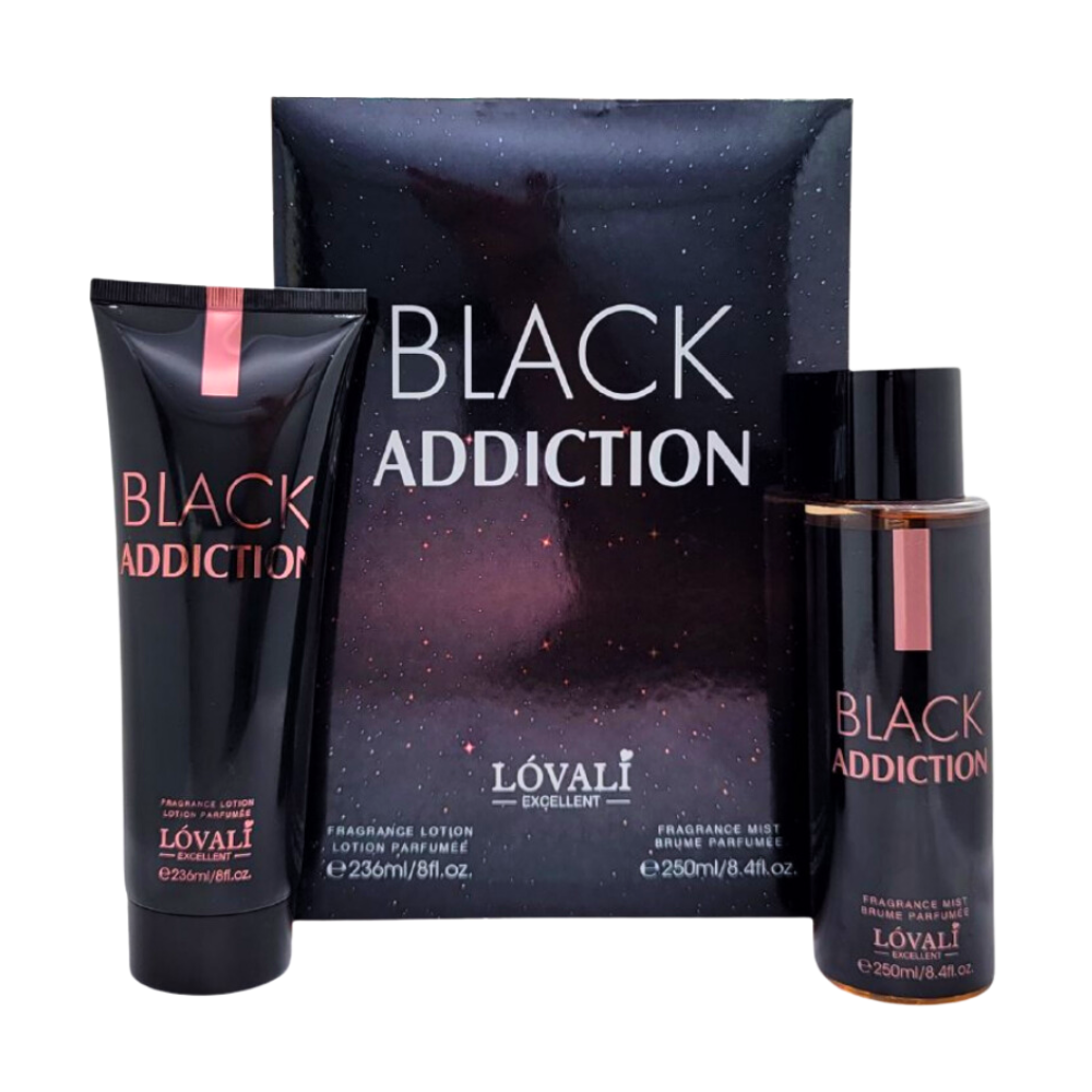 SET LOVALI BLACK ADDICTION SPLASH 250ML, BODY LOTION 236ML (M)