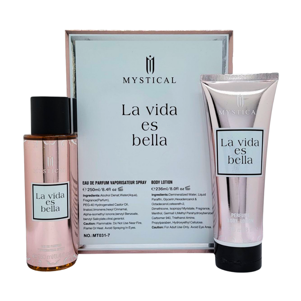 SET MYSTICAL LA VIDA ES BELLA SPLASH 250ML, BODY LOTION 236ML (M)