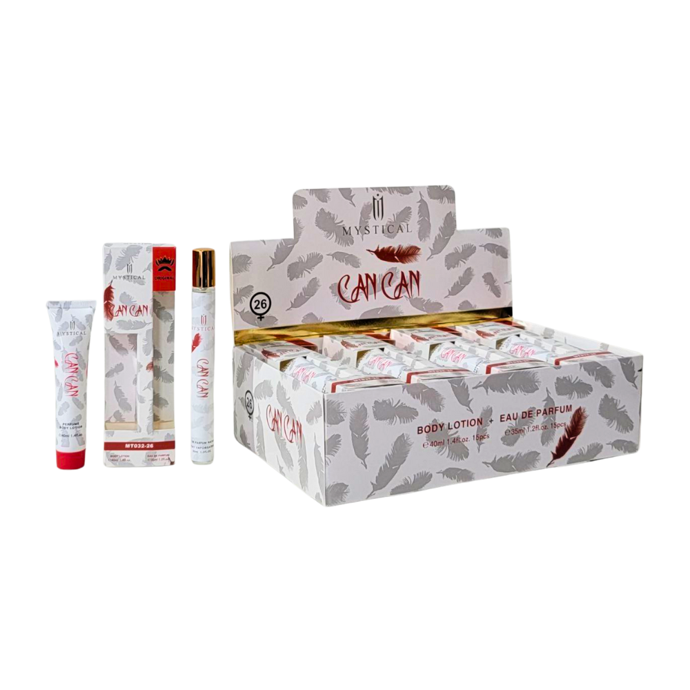 SET PERFUME EN TUBO PARA DAMA MYSTICAL DAMA CAN CAN 26 EDP 35ML, BODY LOTION 40ML (M)