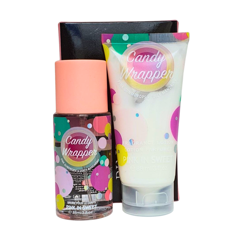 SET PINK IN SWEET CANDY RAPPER SPLASH 88ML, BODY LOTION 88ML (M)