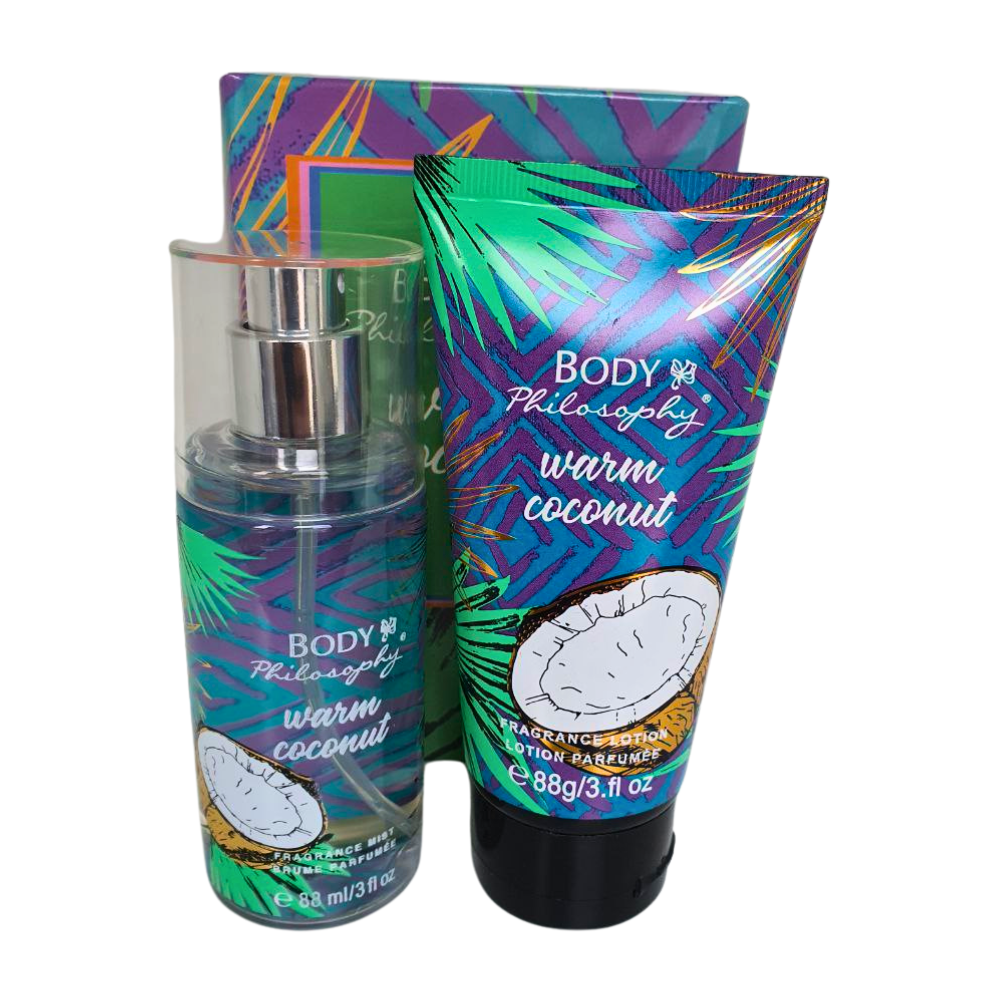 SET BODY PHILOSOPHY WARM COCONUT SPLASH 88ML, BODY MIST 88ML (M)