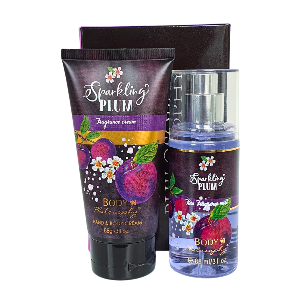 SET BODY PHILOSOPHY SPARKLING PLUM SPLASH 88ML, BODY LOTION 88ML (M)