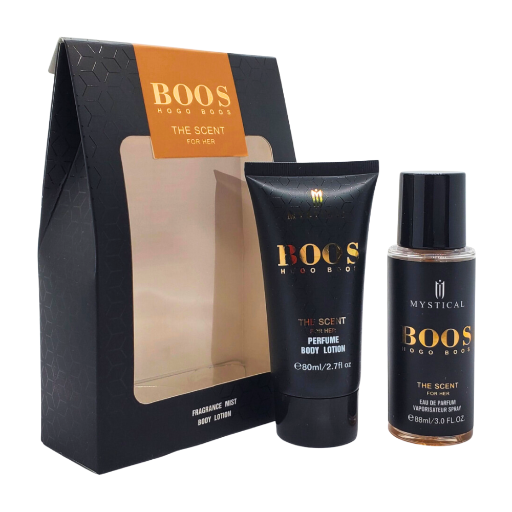 SET MYSTICAL HOGO BOOS THE SCENT FOR HER SPLASH 88ML, BODY LOTION 80ML (M)