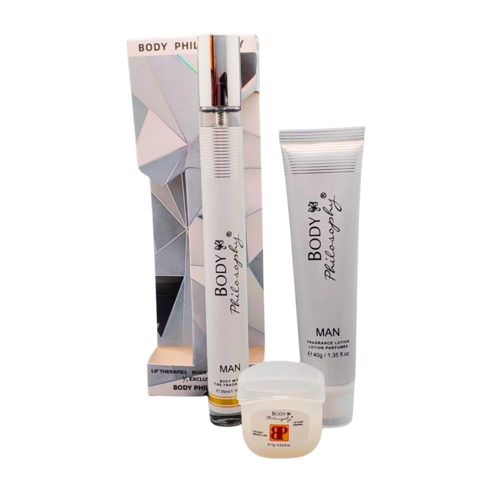 SET PERFUME EN TUBO PARA HOMBRE BODY PHILOSOPHY EDP 35ML, BODY LOTION 40G, VASELINA 7G (H)