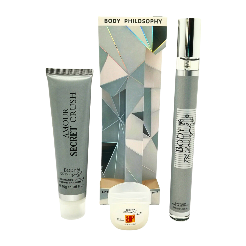 SET PERFUME EN TUBO PARA HOMBRE BODY PHILOSOPHY AMOUR SECRET CRUSH EDP 35ML, BODY LOTION 40G, VASELINA 7G (H)