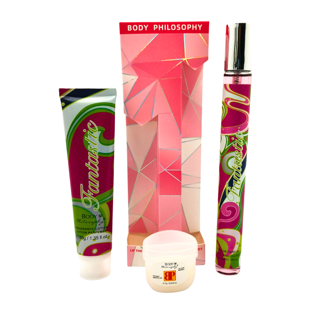 SET PERFUME EN TUBO PARA DAMA BODY PHILOSOPHY FANTASTIC EDP 35ML, BODY LOTION 40G, VASELINA 7G (M)