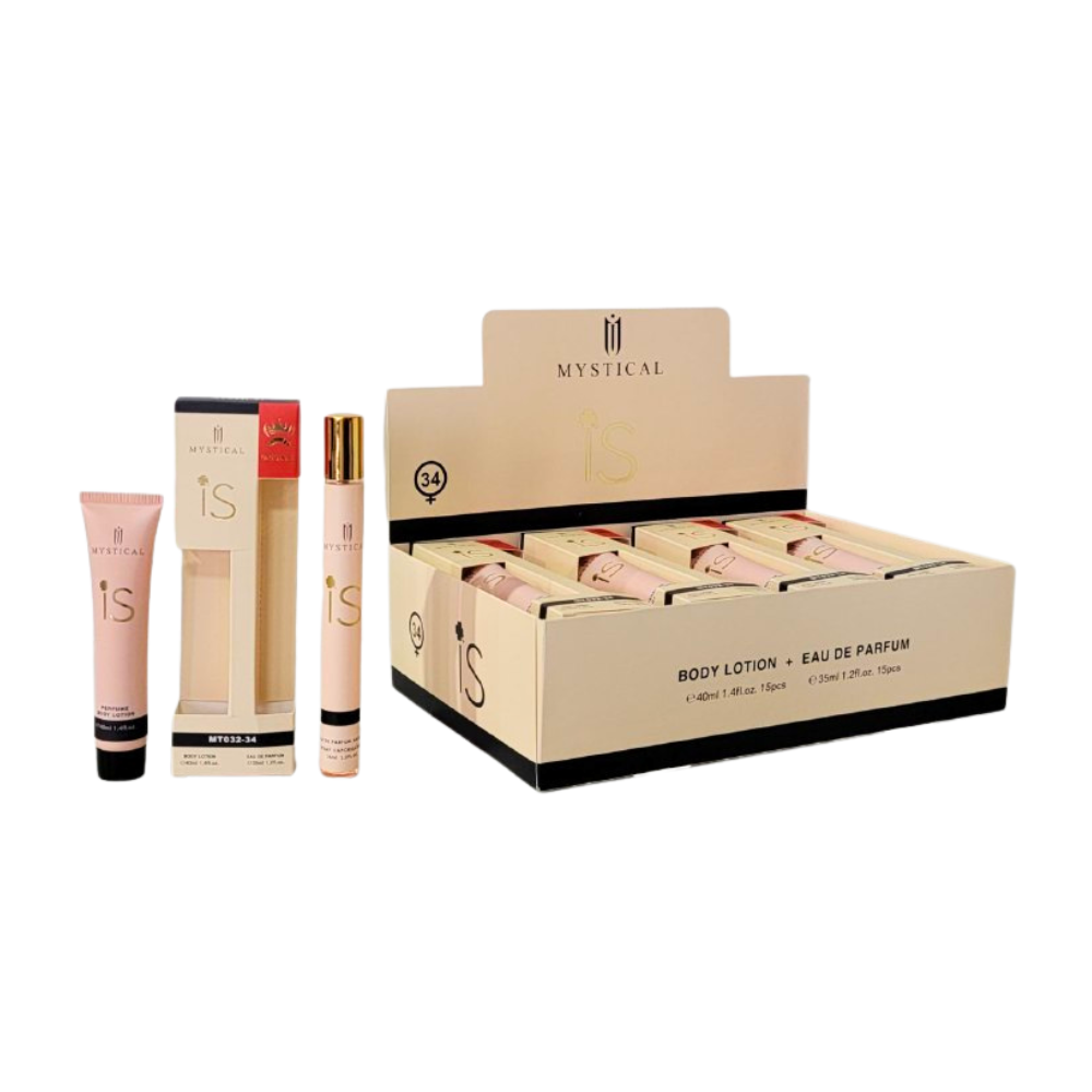 SET PERFUME EN TUBO PARA DAMA MYSTICAL IS 34 EDP 35ML, BODY LOTION 40ML (M)