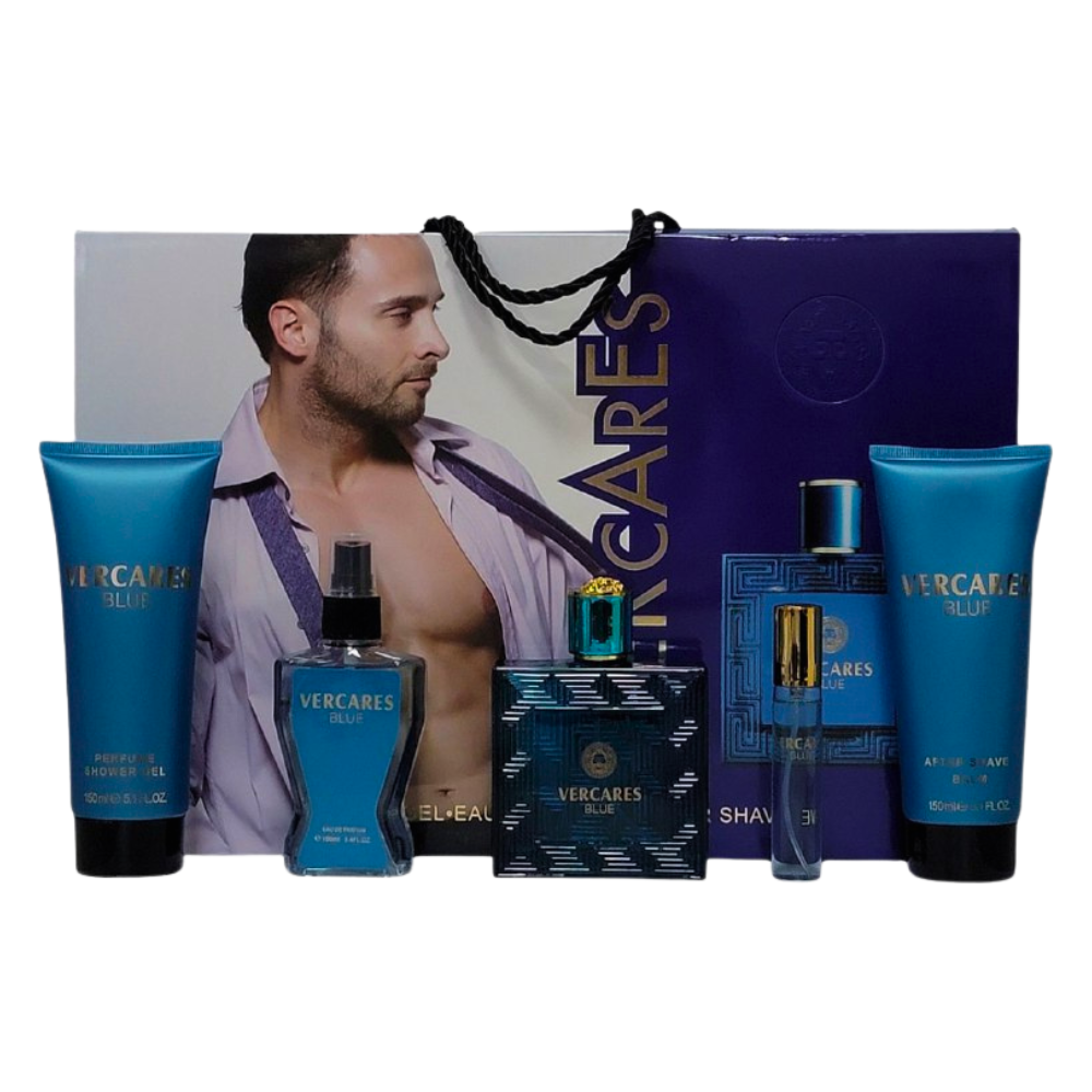 SET VERCARES BLUE EDP 100ML, EDP 15ML, SPLASH 100ML, SHOWER GEL 150ML, AFTER SHAVE 150ML (H)