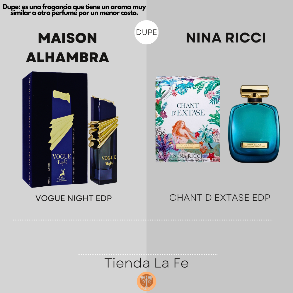 MAISON ALHAMBRA VOGUE NIGHT EDP 100ML (M) (DUPE NINA RICCI CHANT D EXTASE EDP)
