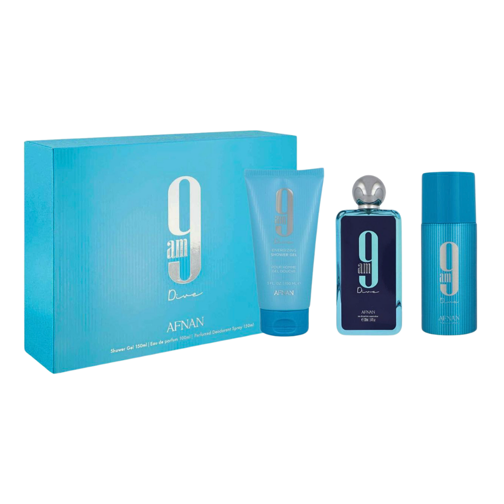 SET AFNAN 9AM DIVE EDP 100ML, SHOWER GEL 150ML, BODY SPRAY 150ML (H)