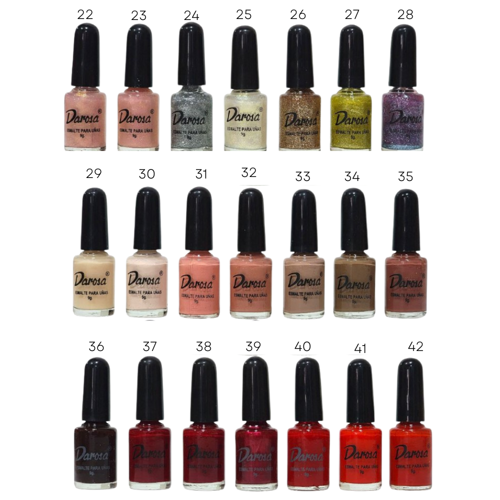 ESMALTE DE UÑAS DURADERO, SECADO RAPIDO, 42 TONOS, DAROSA 9G