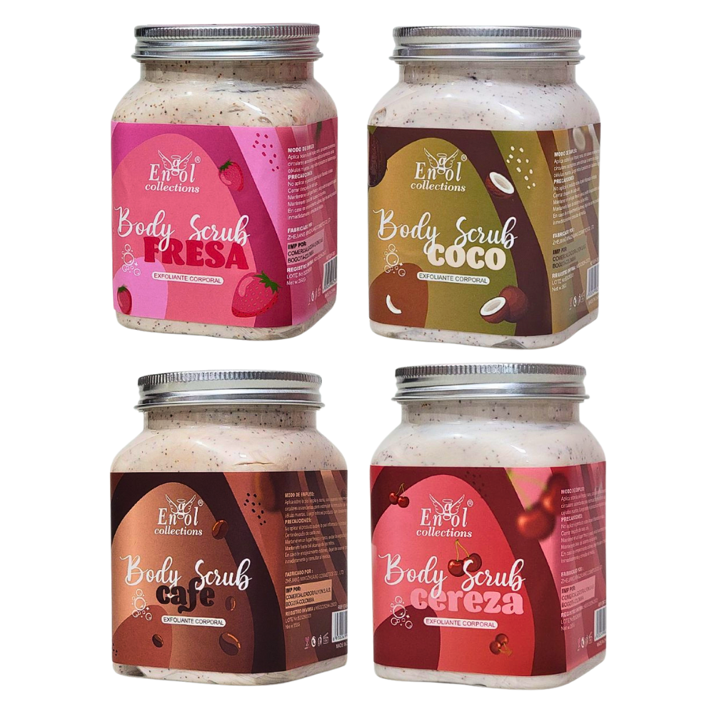 CREMA CORPORAL, CREMA DE CUERPO EXFOLIANTE DE FRESA, CAFE, COCO Y CEREZA ELIMINAN CELULAS MUERTAS DE LA PIEL ENGOL COLLECTIONS 350G