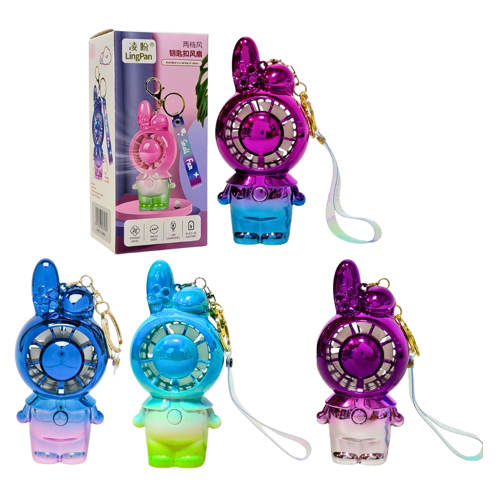 VENTILADOR DE MANO O MESA RECARGABLE CON LLAVERO LINGPAN 4 COLORES